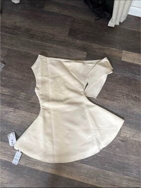 One-Shoulder Cream Fit-and-Flare Dress